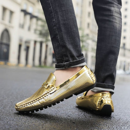 Amali Men's Rila Gold Driving Moccasins by Amali – Don't Panic Shoes