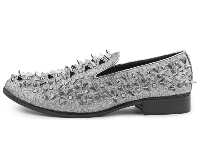 Amali Mesa Silver Spiked Men's Velvet Smoking Slip On Shoes Smoking Slippers by Amali – Don't Panic Shoes