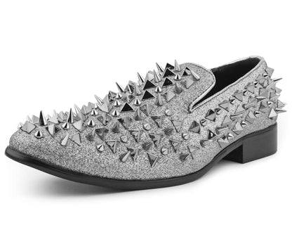 Amali Mesa Silver Spiked Men's Velvet Smoking Slip On Shoes Smoking Slippers by Amali – Don't Panic Shoes