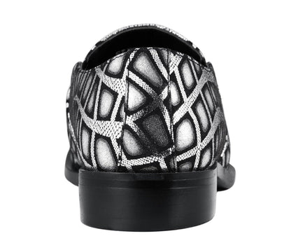 Amali Nevil Men's Silver Leather Pointed Toe Loafers Smoking Slippers by Amali – Don't Panic Shoes