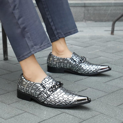 Amali Nevil Men's Silver Leather Pointed Toe Loafers Smoking Slippers by Amali – Don't Panic Shoes