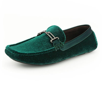 Amali Roberto Green Men's Velvet Green Driving Moccasins Driving Moccasins by Amali – Don't Panic Shoes