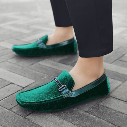 Amali Roberto Green Men's Velvet Green Driving Moccasins Driving Moccasins by Amali – Don't Panic Shoes