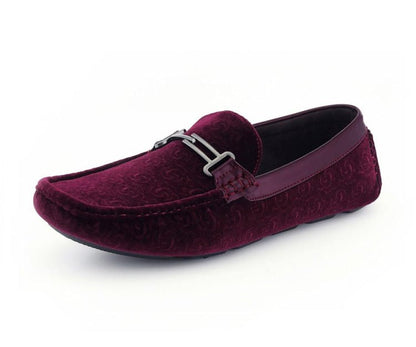 Amali Roberto Velvet Elegance Burgundy Floral Moccasins For Men Driving Moccasins by Amali – Don't Panic Shoes