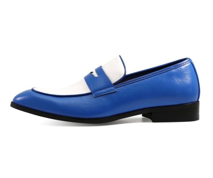 Amali Royal Elegance Two Tone Penny LoaferS Men’s Leather Royal Blue And White Loafers by Amali – Don't Panic Shoes