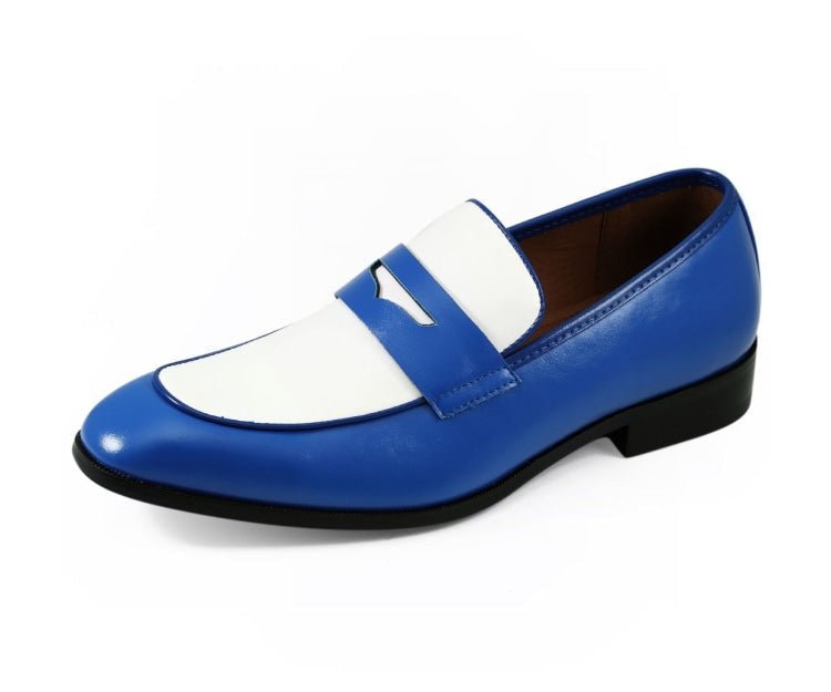 Amali Royal Elegance Two Tone Penny LoaferS Men’s Leather Royal Blue And White Loafers by Amali – Don't Panic Shoes