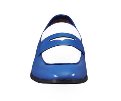 Amali Royal Elegance Two Tone Penny LoaferS Men’s Leather Royal Blue And White Loafers by Amali – Don't Panic Shoes