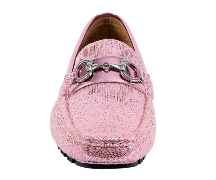 Amali SamSon Sequin Loafers Men’s Man Made Light Pink Driving Moccasins by Amali – Don't Panic Shoes