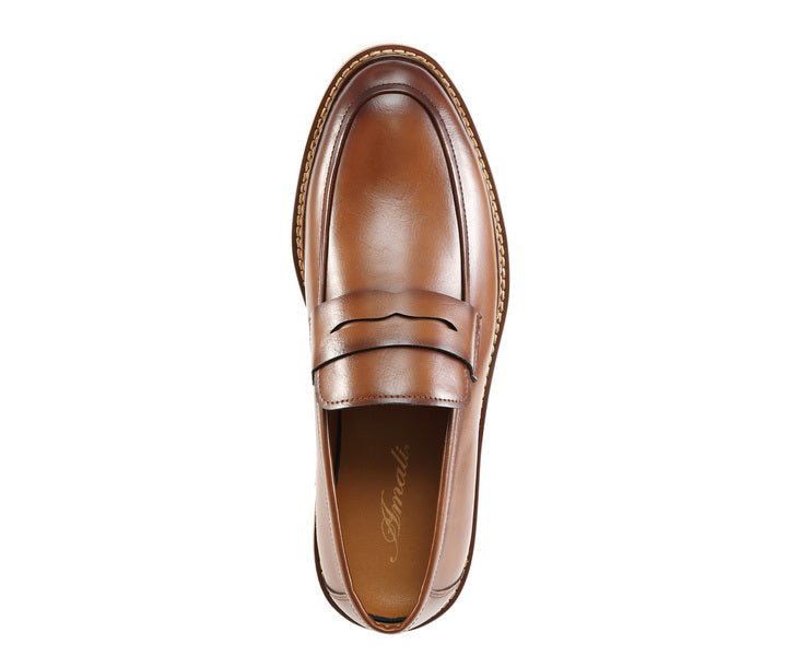 Amali ShoeS Hugh Men’s Cognac Penny Loafers Man Made Loafers by Amali – Don't Panic Shoes