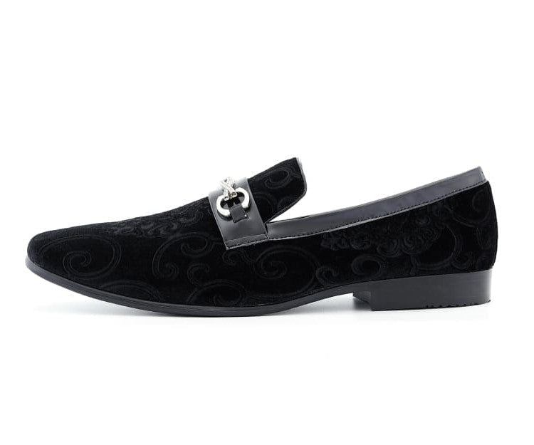 Amali Throne Black Men’S Velvet Slip On Loafers Smoking Slippers by Amali – Don't Panic Shoes