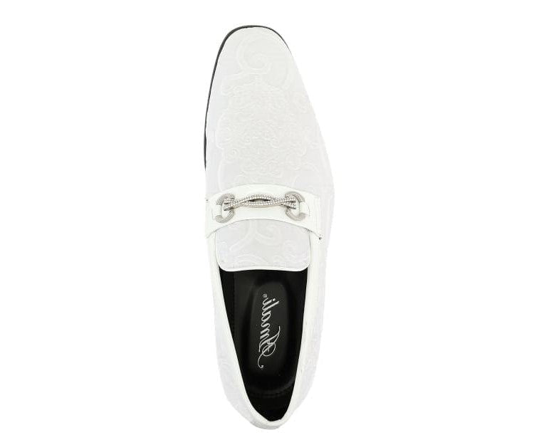 Amali Throne Men’S White Velvet Leather Loafers With Paisley Pattern Smoking Slippers by Amali – Don't Panic Shoes