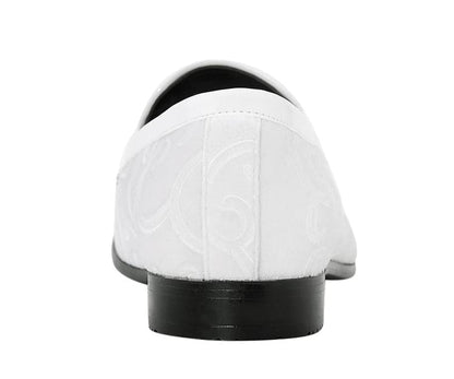 Amali Throne Men’S White Velvet Leather Loafers With Paisley Pattern Smoking Slippers by Amali – Don't Panic Shoes