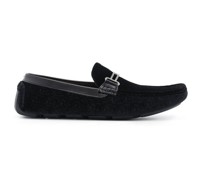 Amali Velvet Elegance Black Floral Driving Moccasins Men's Velvet Driving Moccasins by Amali – Don't Panic Shoes