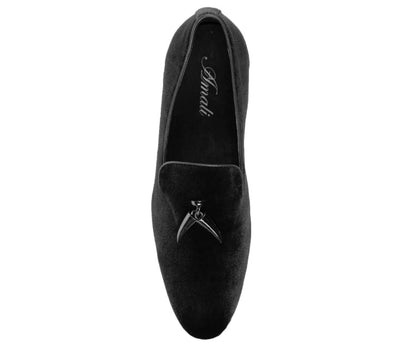 Amali Velvet Elegance Dapper Black Smoking Slippers For Men Smoking Slippers by Amali – Don't Panic Shoes