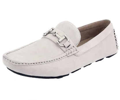 Amali Walken Cream Men’S Suede Driving Shoes Driving Moccasins by Amali – Don't Panic Shoes