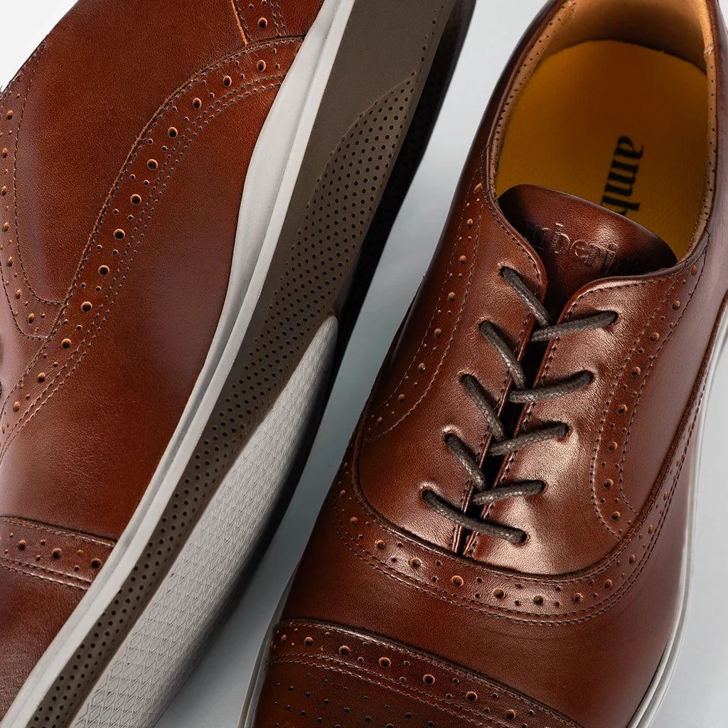 Amberjack The Cap - Toe Men's Full Grain Leather Coffee Men's Dress Shoes by Amberjack – Don't Panic Shoes