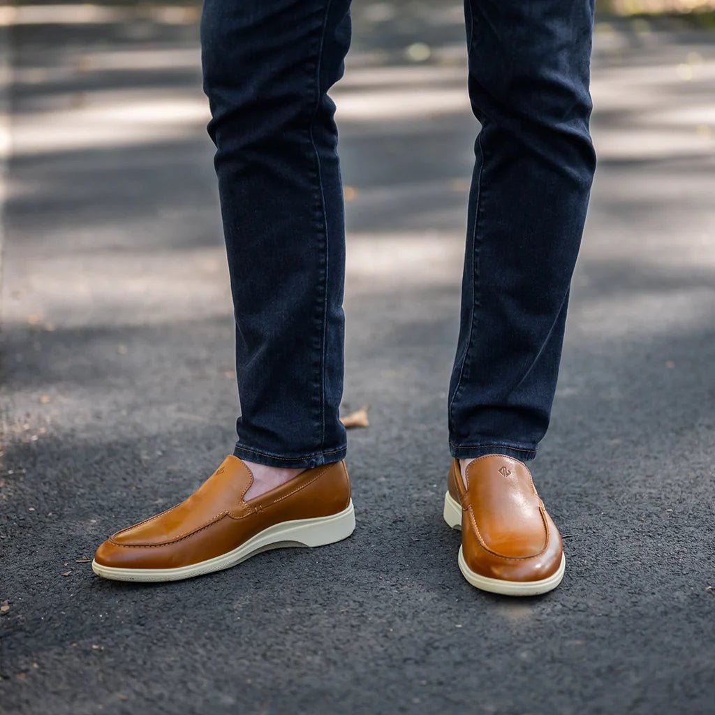 Amberjack The Loafer Men's Honey And Cream Two Tone Men's Loafer Shoes by Amberjack – Don't Panic Shoes