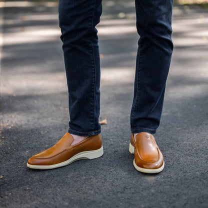 Amberjack The Loafer Men's Honey And Cream Two Tone Men's Loafer Shoes by Amberjack – Don't Panic Shoes