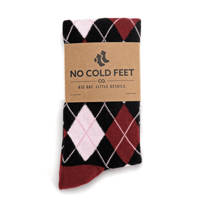 Amore Argyle Socks Black Burgundy Blush Heart Pattern Crew Pair Stylish Comfortable Everyday Gift Socks by No Cold Feet – Don't Panic Shoes