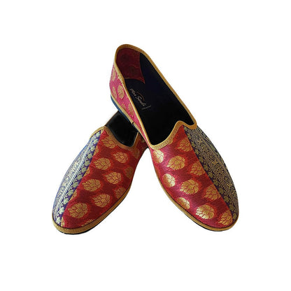 Anany Rosso Blu Oro Womens Silk Jacquard Red Gold Blue Slip On by Mar Soreli – Don't Panic Shoes