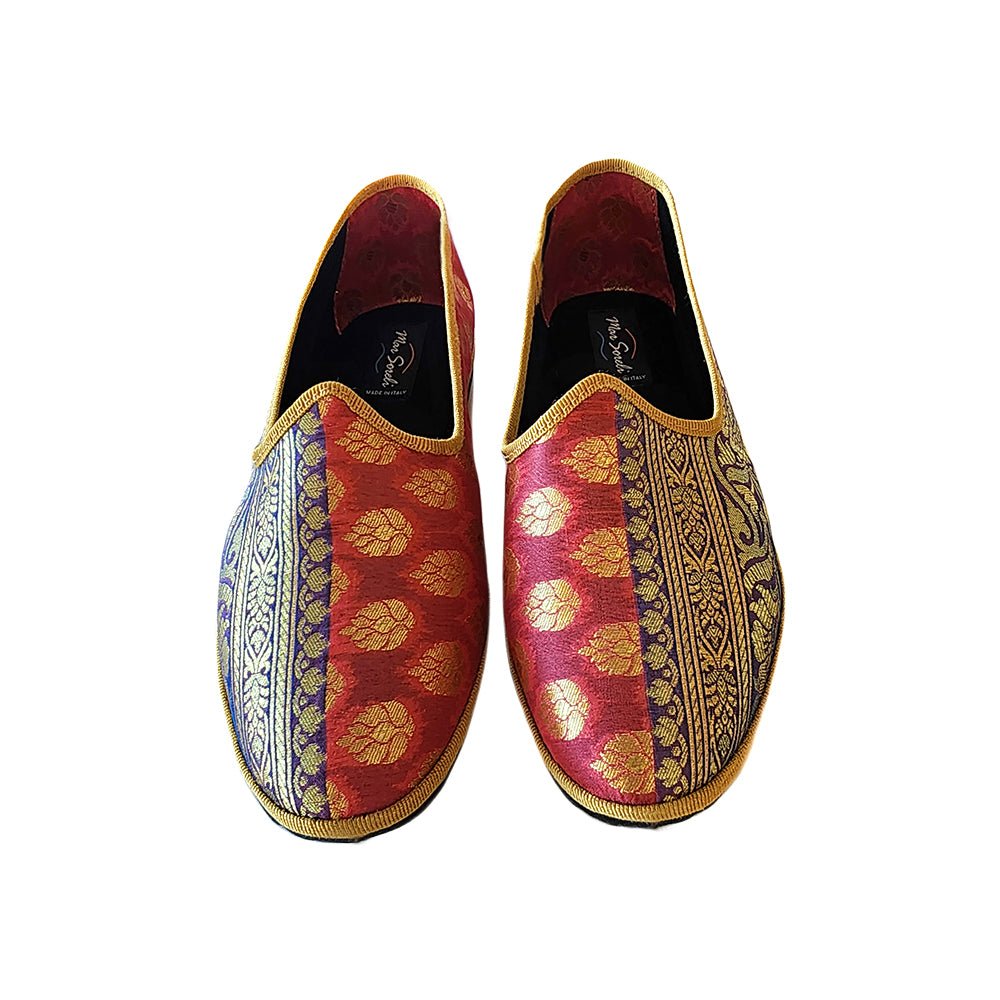 Anany Rosso Blu Oro Womens Silk Jacquard Red Gold Blue Slip On by Mar Soreli – Don't Panic Shoes