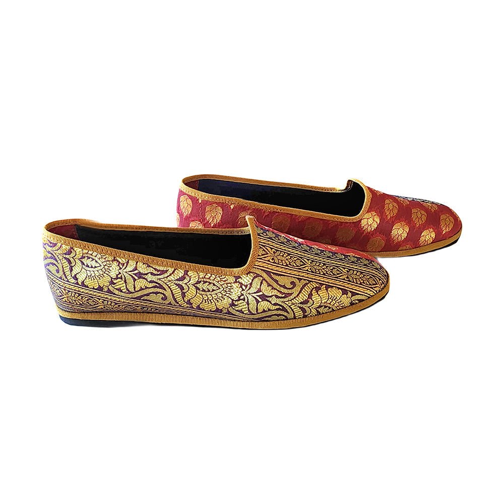 Anany Rosso Blu Oro Womens Silk Jacquard Red Gold Blue Slip On by Mar Soreli – Don't Panic Shoes