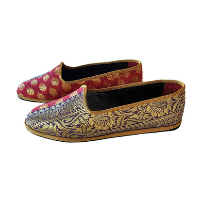 Anany Rosso Blu Oro Womens Silk Jacquard Red Gold Blue Slip On by Mar Soreli – Don't Panic Shoes