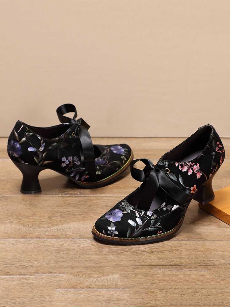 Angelique Handmade Floral Leather Shoes Pumps by Colorstepshoes – Don't Panic Shoes