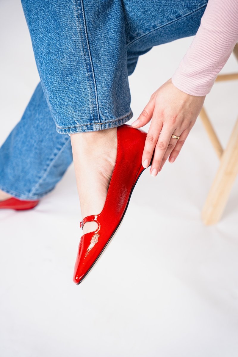 Anna Naplak Mary Jane FlatS Women’s Calf Leather Red Ballet Flats by Mar Soreli – Don't Panic Shoes