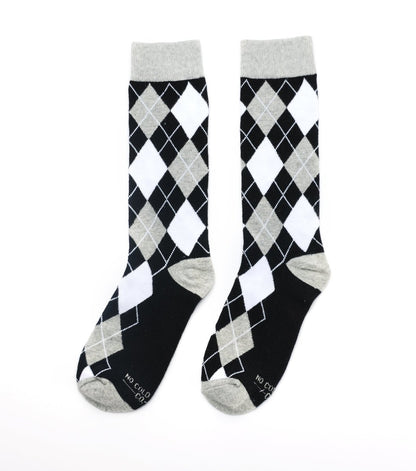 Argyle Black White Grey Crew Socks Classic Dress Socks Unisex Comfortable Everyday Work And Casual Wear Socks by No Cold Feet – Don't Panic Shoes