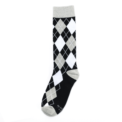 Argyle Black White Grey Crew Socks Classic Dress Socks Unisex Comfortable Everyday Work And Casual Wear Socks by No Cold Feet – Don't Panic Shoes