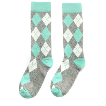 Argyle Crew Socks Mint And Grey Classic Dress And Casual Soft Lightweight Everyday Comfort Socks by No Cold Feet – Don't Panic Shoes