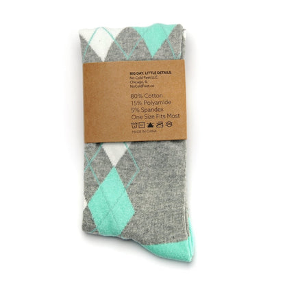 Argyle Crew Socks Mint And Grey Classic Dress And Casual Soft Lightweight Everyday Comfort Socks by No Cold Feet – Don't Panic Shoes
