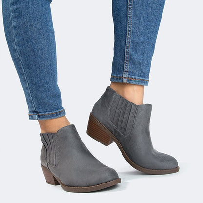 Arlo | Charcoal Suede Booties by J.Adams – Don't Panic Shoes