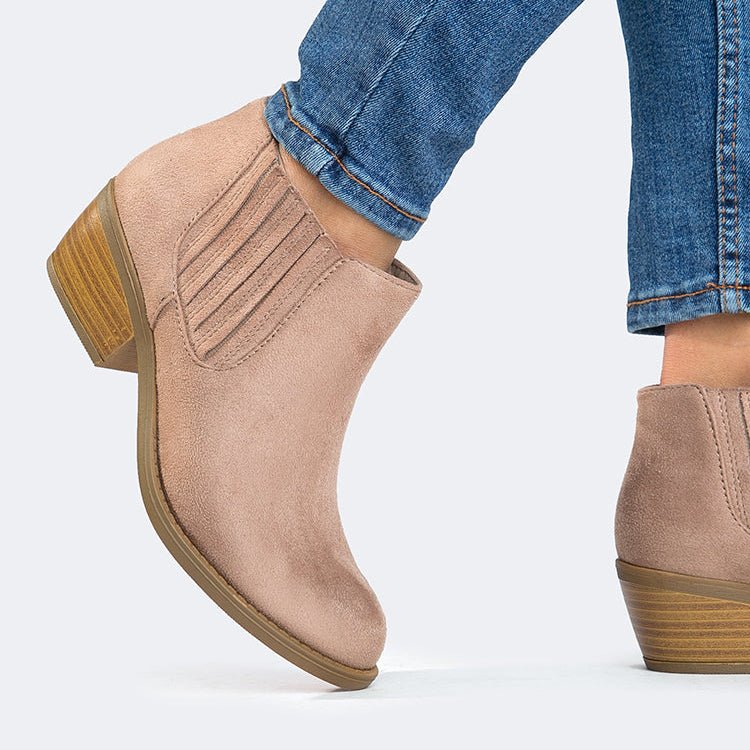Arlo | Taupe Suede Booties by J.Adams – Don't Panic Shoes