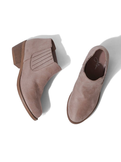 Arlo | Taupe Suede Booties by J.Adams – Don't Panic Shoes