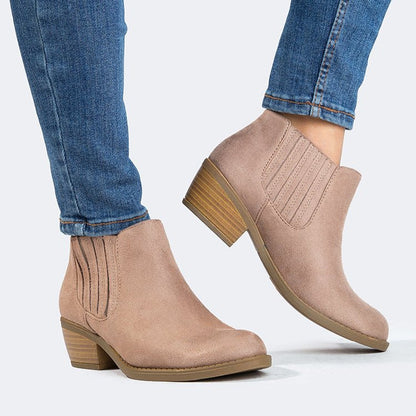 Arlo | Taupe Suede Booties by J.Adams – Don't Panic Shoes