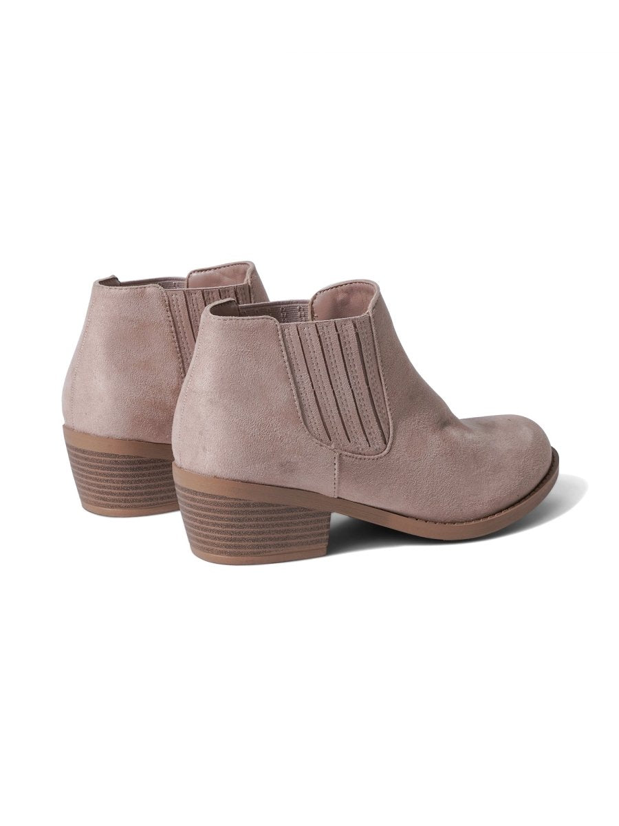 Arlo | Taupe Suede Booties by J.Adams – Don't Panic Shoes