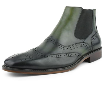 ASher Green Wingtip Leather Chelsea Boots Men’s Olive Green Ag2632 Boots by Asher Green – Don't Panic Shoes