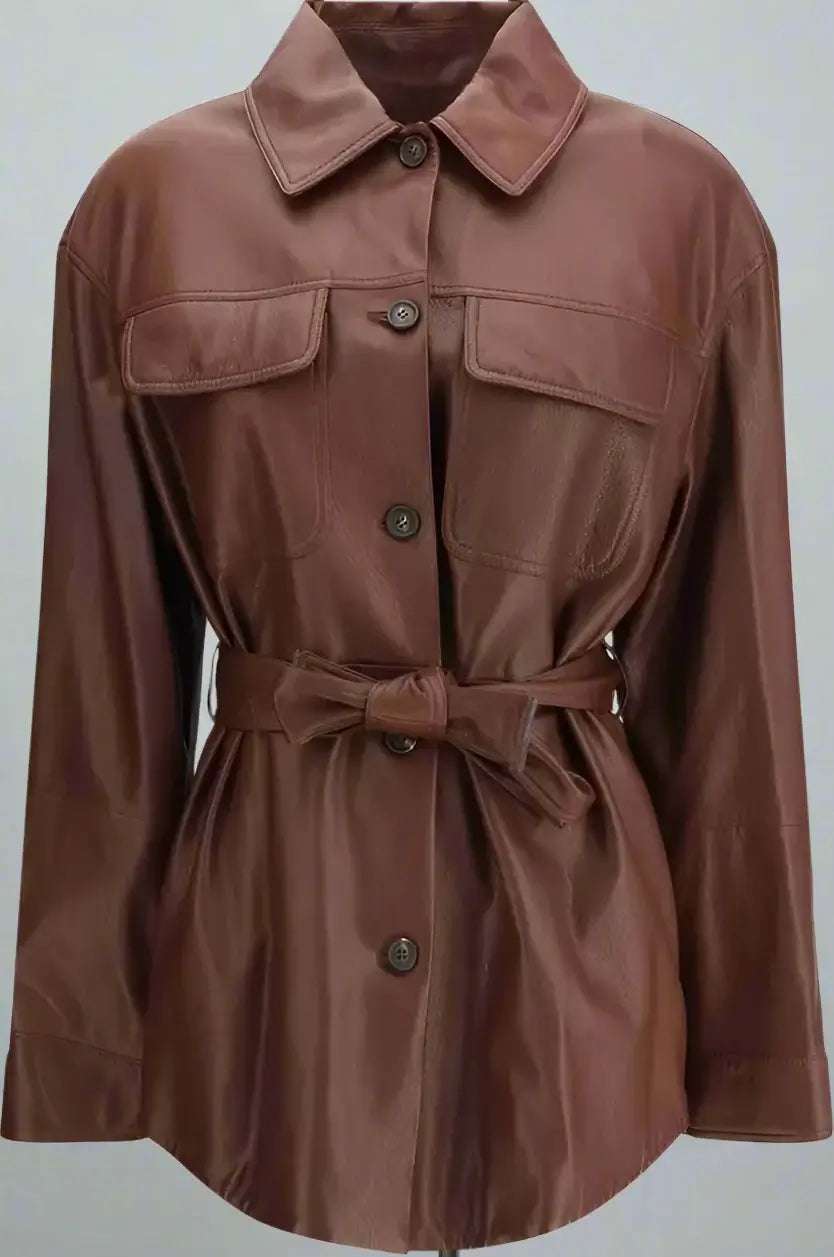 Brunello Cucinelli Henna Saharan belted, button up leather Jacket