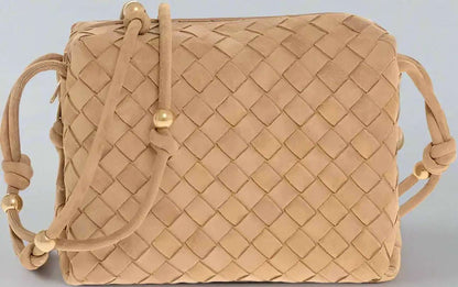 Bottega Veneta Intrecciato Woven Suede Crossbody Bag Brown