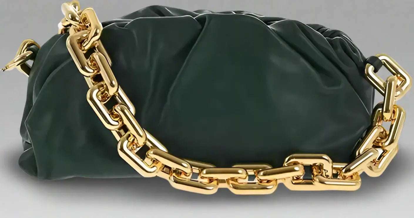 Bottega Veneta dark green Leather THE CHAIN POUCH Bag with Magnetic Closure