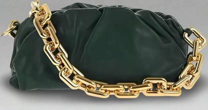 Bottega Veneta dark green Leather THE CHAIN POUCH Bag with Magnetic Closure