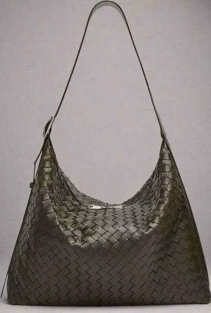 Bottega Veneta Traveller Medium Intrecciato Leather Hobo Bag Khaki