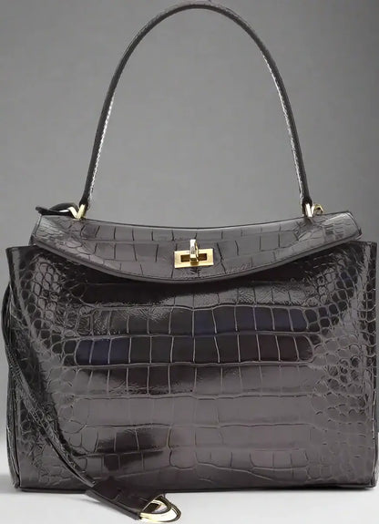 BALENCIAGA Rodeo Shoulder Bag in grey crocodile-print leather