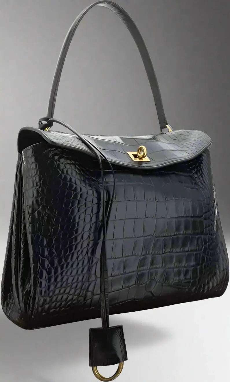 Balenciaga Rodeo midnight blue Medium Handbag in Croc-effect embossed leather