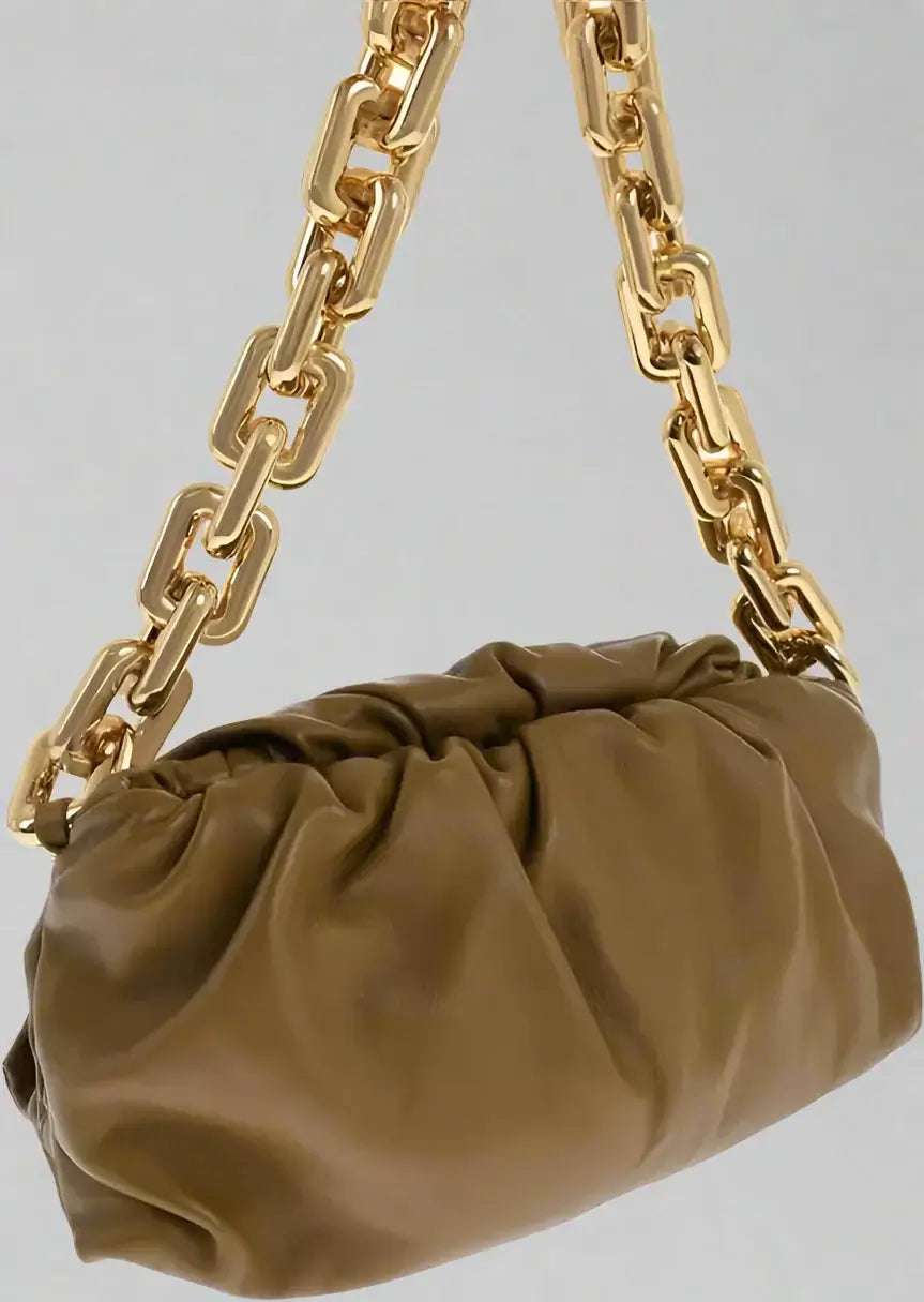 Bottega Veneta dark brown Leather THE CHAIN POUCH Bag with Magnetic Closure