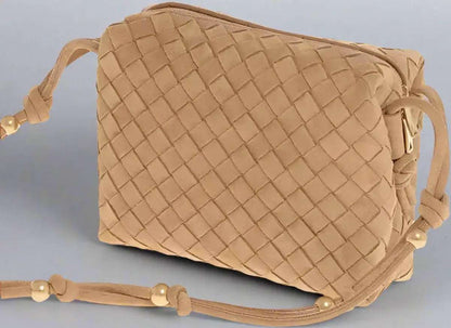 Bottega Veneta Intrecciato Woven Suede Crossbody Bag Brown