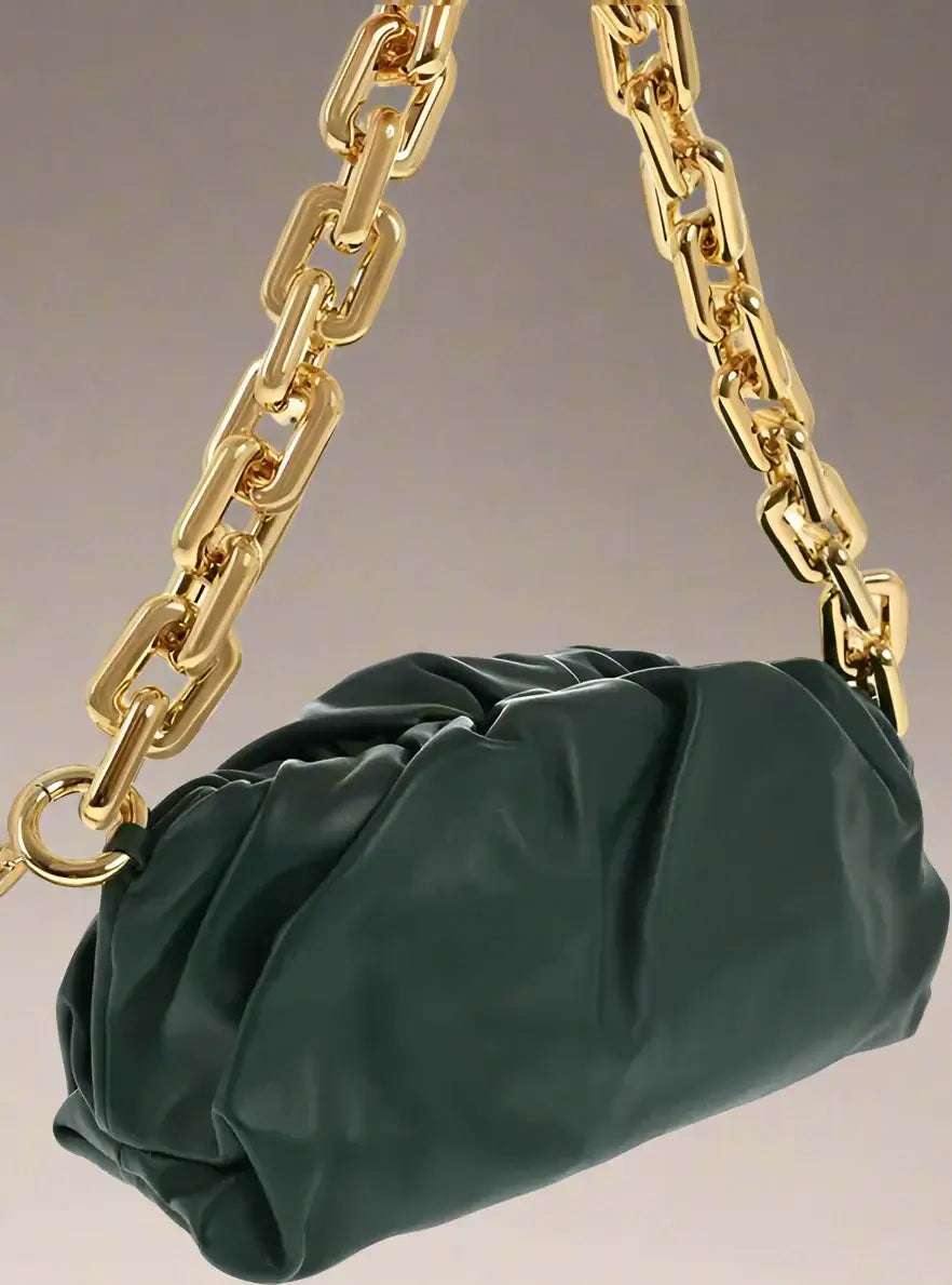 Bottega Veneta dark green Leather THE CHAIN POUCH Bag with Magnetic Closure