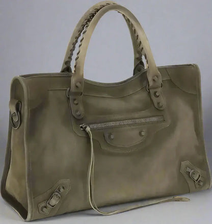 BALENCIAGA women's green Suede Le City medium Handbag